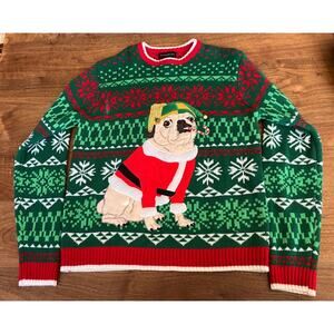 Blizzard Bay Mens Christmas Sweater L Pug Santa Candy Cane Ugly Holiday Knit Dog